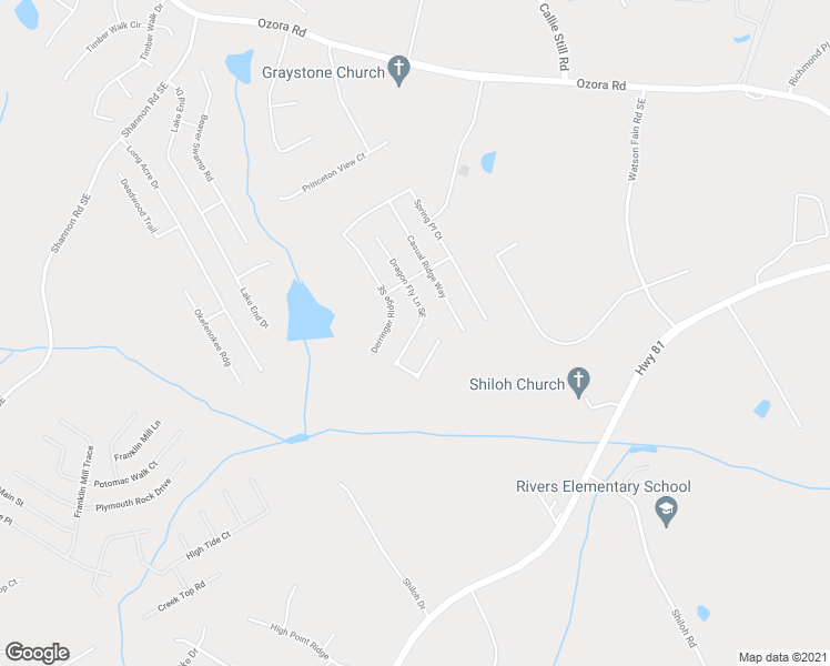 map of restaurants, bars, coffee shops, grocery stores, and more near Dragon Fly Lane Southeast in Loganville