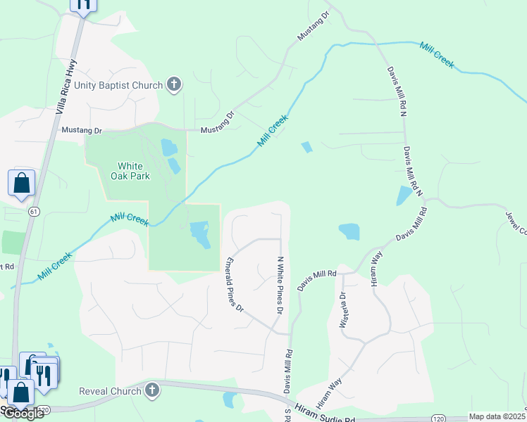 map of restaurants, bars, coffee shops, grocery stores, and more near 1 White Pines Drive in Dallas