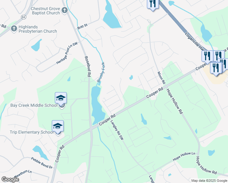 map of restaurants, bars, coffee shops, grocery stores, and more near 649 Crystal Cove Court in Loganville