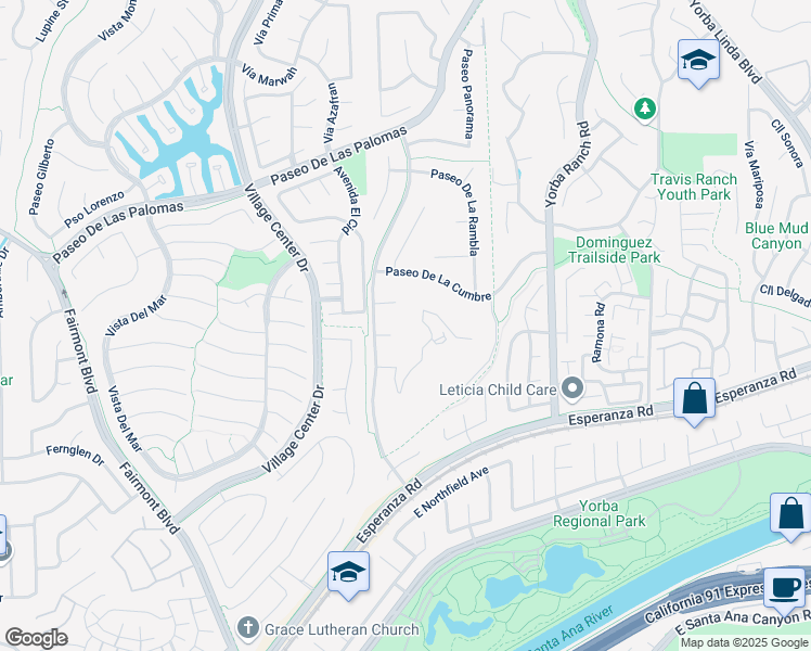 map of restaurants, bars, coffee shops, grocery stores, and more near 20639 Círculo Loma in Yorba Linda