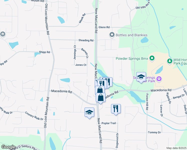 map of restaurants, bars, coffee shops, grocery stores, and more near 3130 New MacLand Rd in Powder Springs