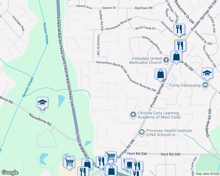 map of restaurants, bars, coffee shops, grocery stores, and more near 3147 Oak Leaf Court in Marietta
