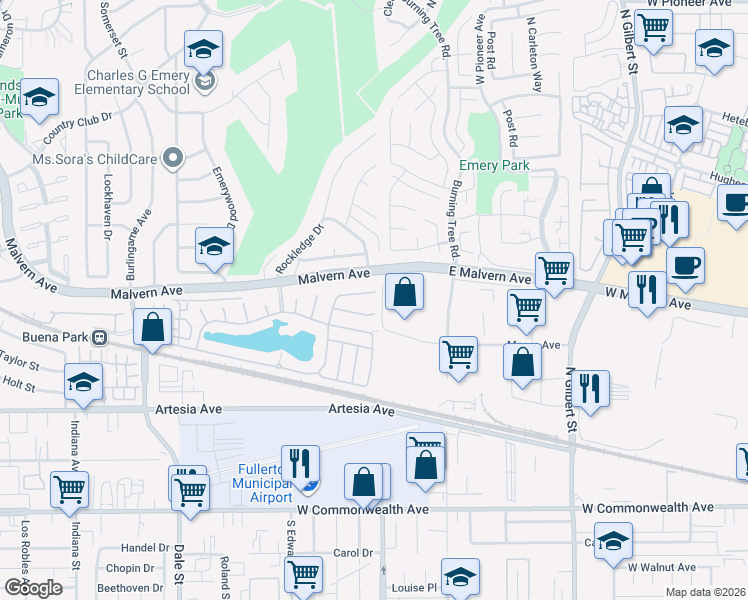 map of restaurants, bars, coffee shops, grocery stores, and more near 20 Mariner Cove in Buena Park
