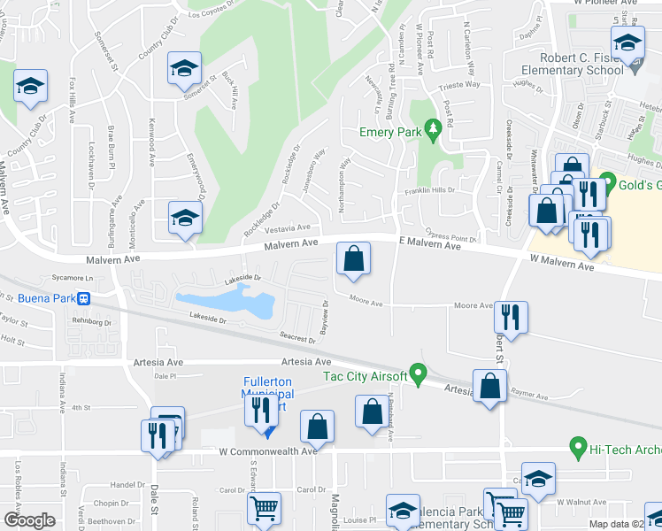 map of restaurants, bars, coffee shops, grocery stores, and more near 20 Mariner Cove in Buena Park
