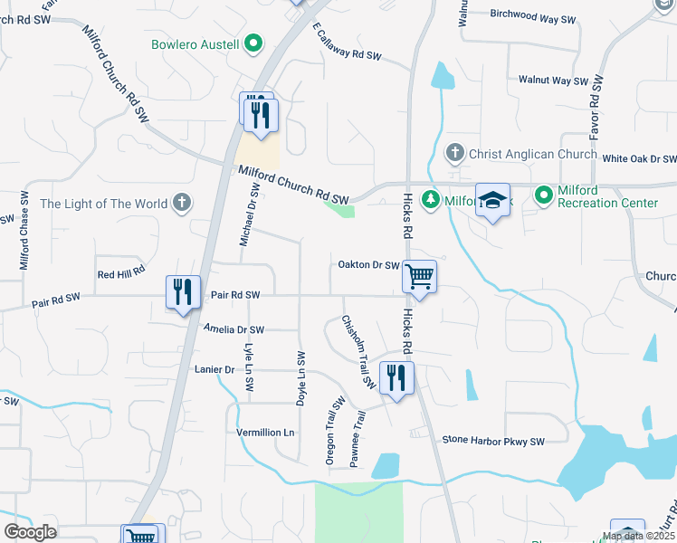 map of restaurants, bars, coffee shops, grocery stores, and more near 1017 Oakton Drive Southwest in Marietta
