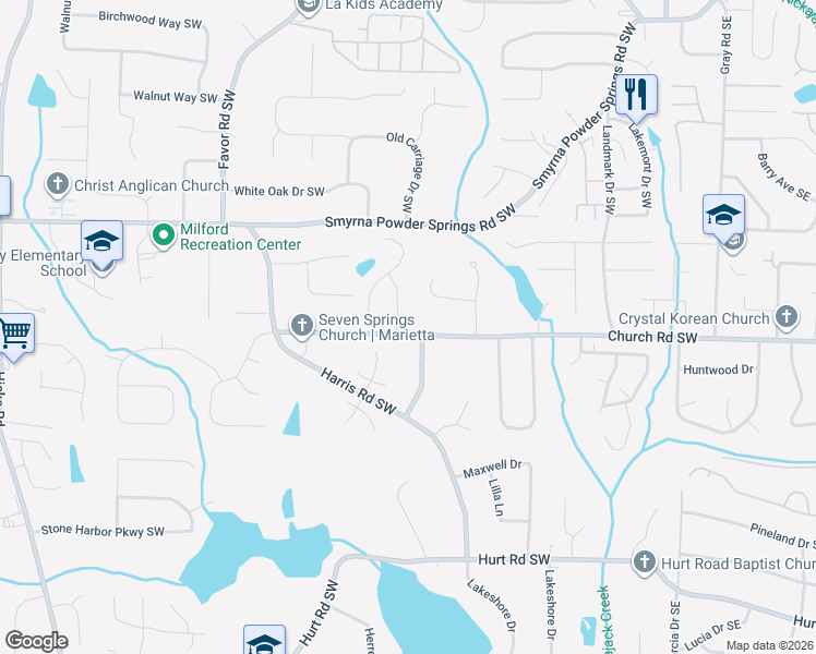 map of restaurants, bars, coffee shops, grocery stores, and more near 4037 Saddlebrook Creek Drive in Marietta