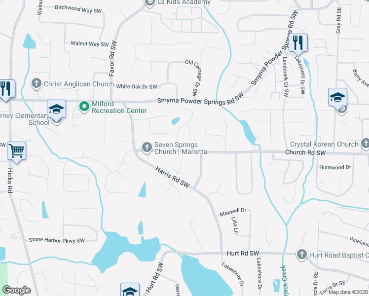map of restaurants, bars, coffee shops, grocery stores, and more near 4037 Saddlebrook Creek Drive in Marietta