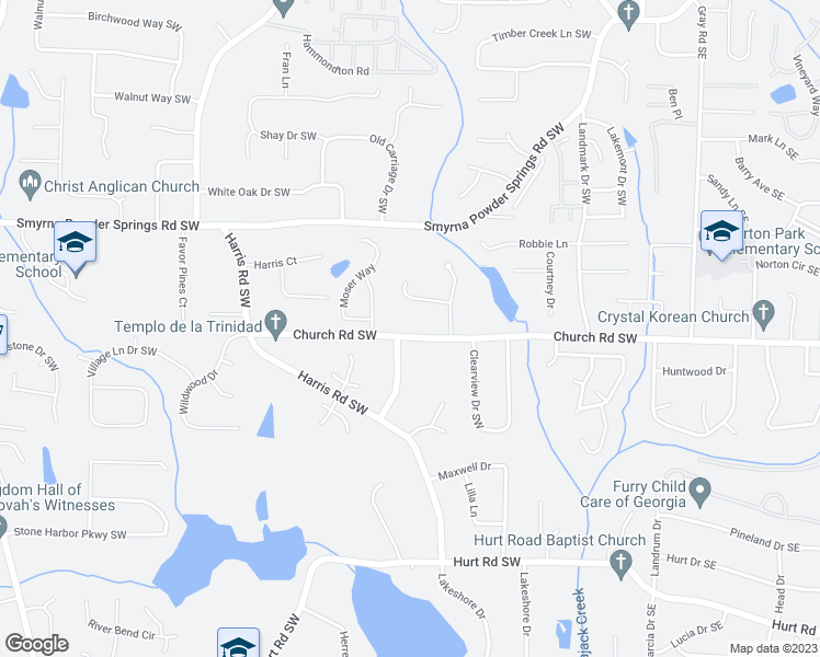 map of restaurants, bars, coffee shops, grocery stores, and more near 310 Church Road in Marietta