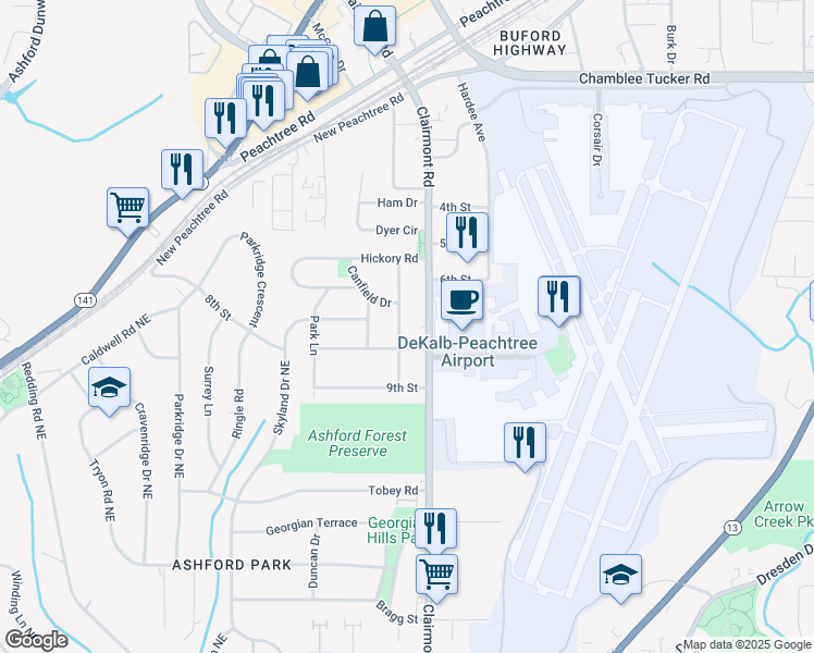 map of restaurants, bars, coffee shops, grocery stores, and more near 3037 Jefferson Street in Atlanta