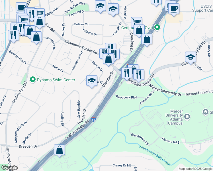map of restaurants, bars, coffee shops, grocery stores, and more near 2763 Eaton Place in Chamblee