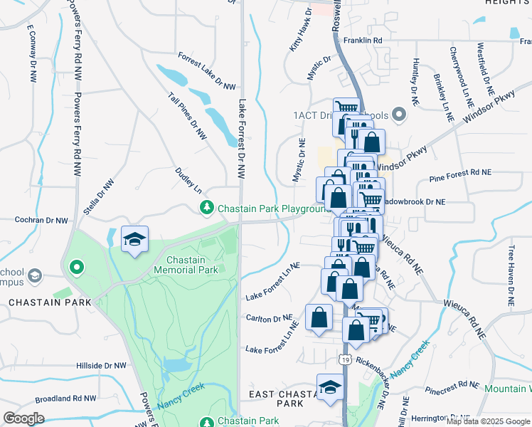 map of restaurants, bars, coffee shops, grocery stores, and more near 46 West Wieuca Road Northeast in Atlanta