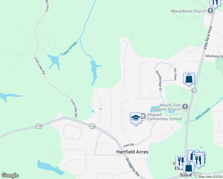 map of restaurants, bars, coffee shops, grocery stores, and more near 387 Johnston's Drive in Dallas