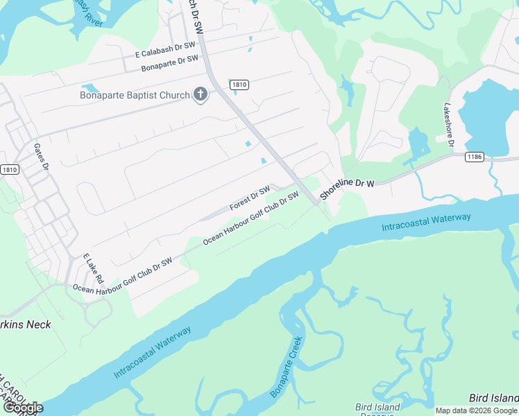 map of restaurants, bars, coffee shops, grocery stores, and more near 9026 Ocean Harbour Golf Club Drive Southwest in Calabash
