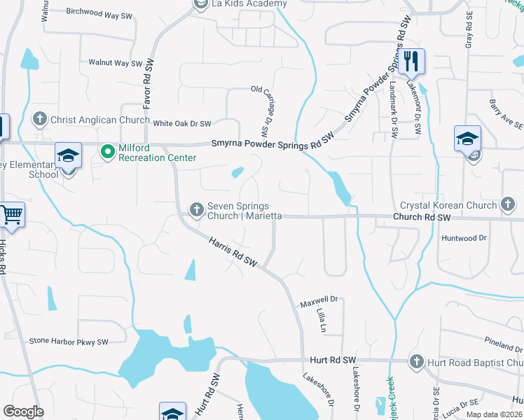 map of restaurants, bars, coffee shops, grocery stores, and more near 4037 Saddlebrook Creek Drive in Marietta