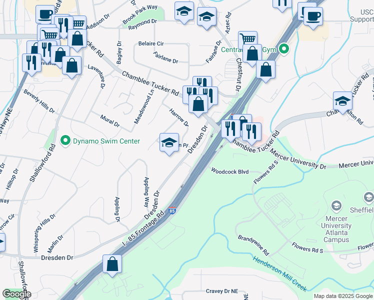 map of restaurants, bars, coffee shops, grocery stores, and more near 2763 Eaton Place in Chamblee