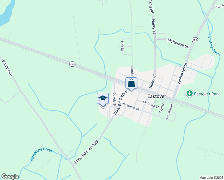 map of restaurants, bars, coffee shops, grocery stores, and more near 424 Main Street in Eastover