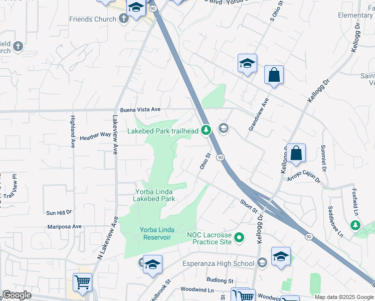 map of restaurants, bars, coffee shops, grocery stores, and more near 18530 White Oak Drive in Yorba Linda