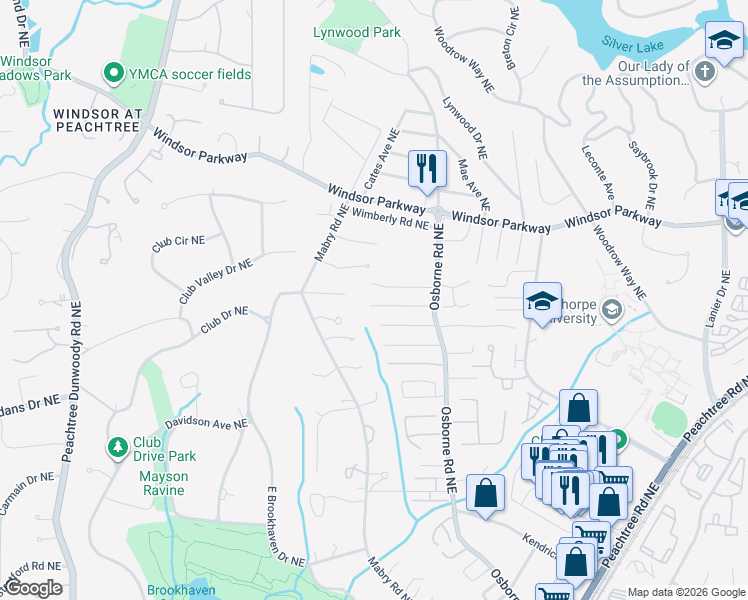map of restaurants, bars, coffee shops, grocery stores, and more near 1074 Oakland Trace Northeast in Atlanta