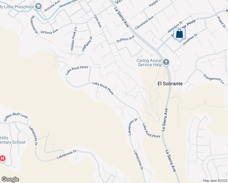 map of restaurants, bars, coffee shops, grocery stores, and more near 17411 Crestlake Lane in Riverside