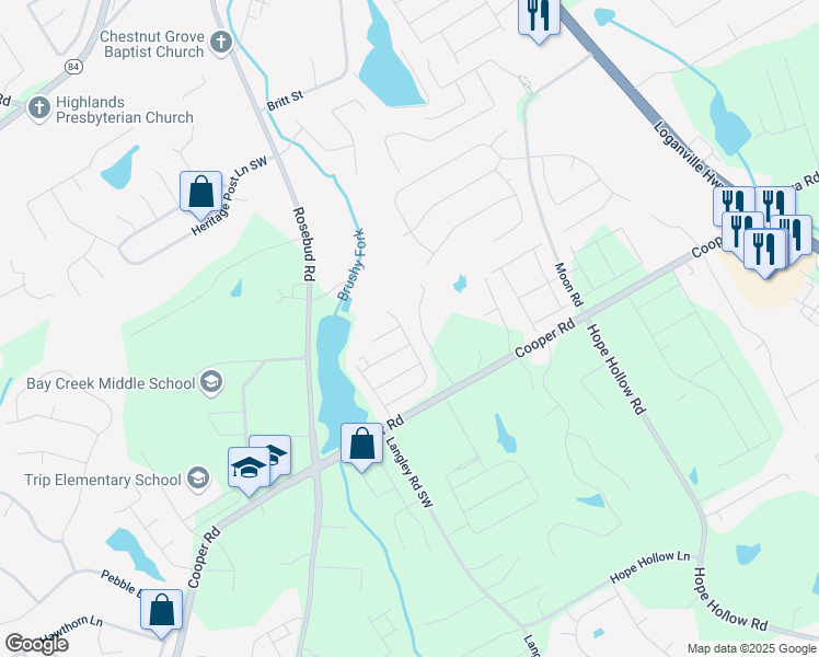 map of restaurants, bars, coffee shops, grocery stores, and more near 510 Warm Springs Court in Loganville