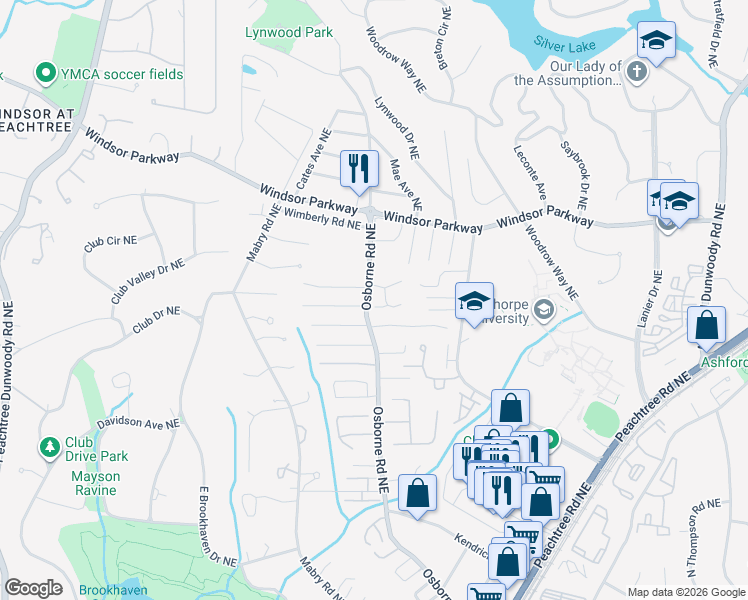map of restaurants, bars, coffee shops, grocery stores, and more near 1148 Haven Brook Place in Atlanta