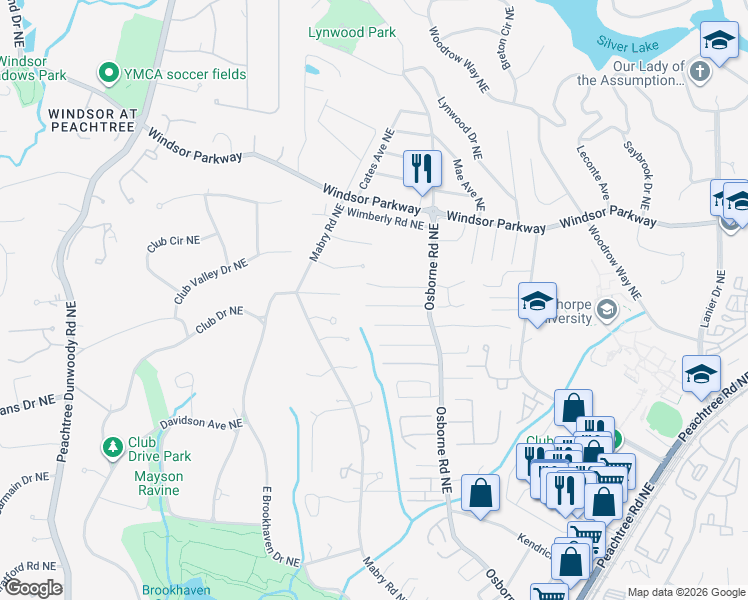 map of restaurants, bars, coffee shops, grocery stores, and more near 1074 Oakland Trace Northeast in Atlanta