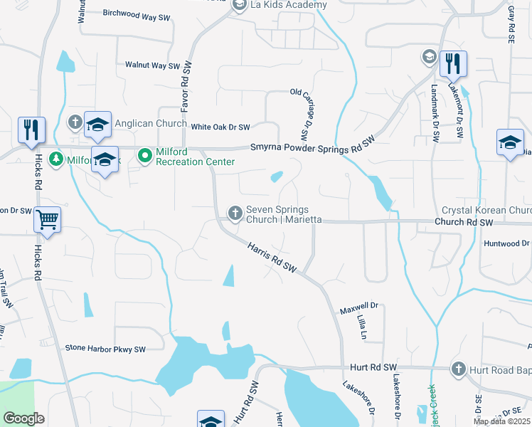 map of restaurants, bars, coffee shops, grocery stores, and more near 3078 Moser Way in Marietta