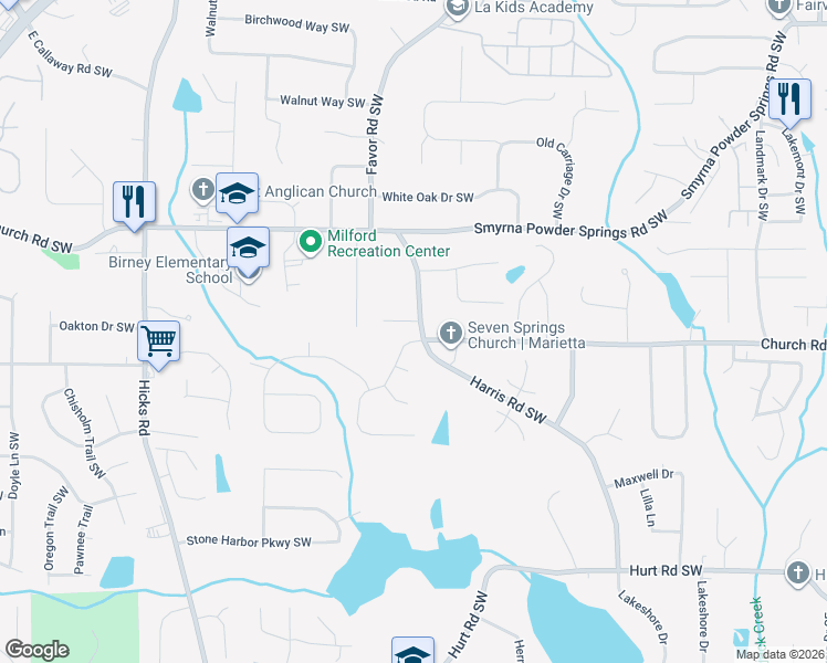 map of restaurants, bars, coffee shops, grocery stores, and more near 501 Antebellum Drive Southwest in Marietta
