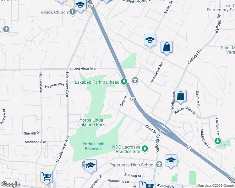 map of restaurants, bars, coffee shops, grocery stores, and more near 18530 White Oak Drive in Yorba Linda