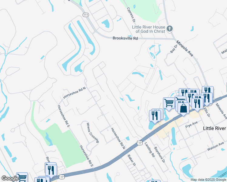 map of restaurants, bars, coffee shops, grocery stores, and more near 4155 Hibiscus Drive in Little River