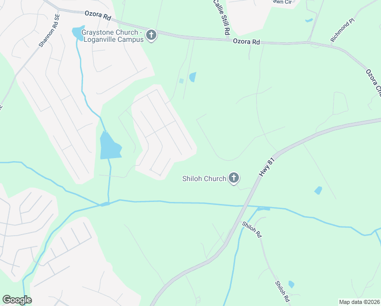 map of restaurants, bars, coffee shops, grocery stores, and more near 3845 Spring Place Court in Loganville