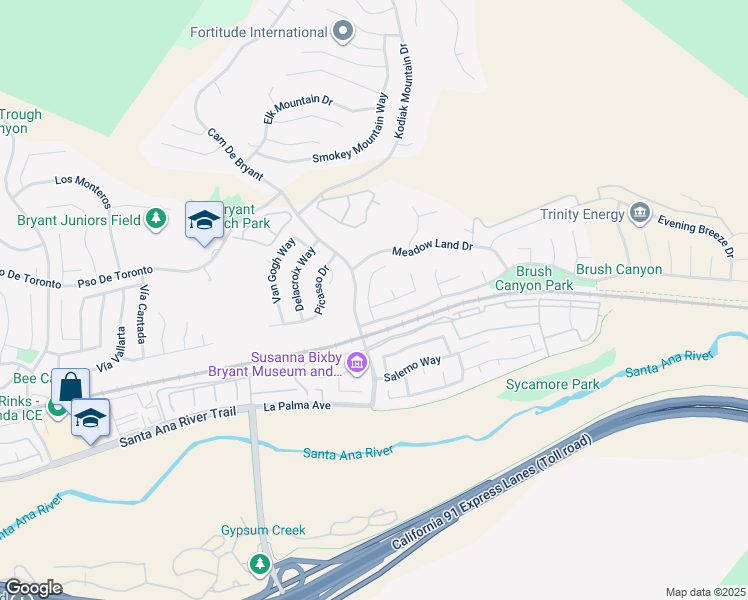 map of restaurants, bars, coffee shops, grocery stores, and more near 28005 Blackberry Way in Yorba Linda