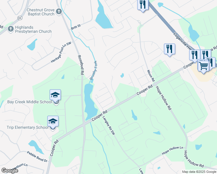 map of restaurants, bars, coffee shops, grocery stores, and more near 510 Warm Springs Court in Loganville