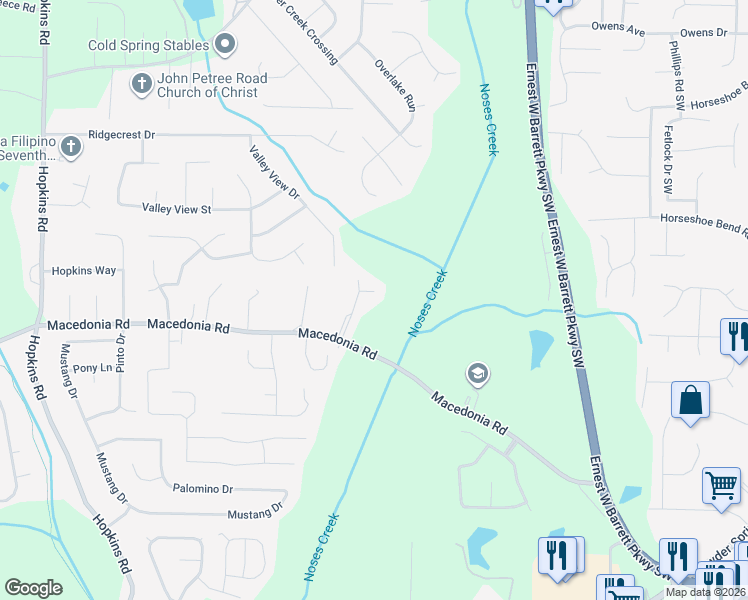 map of restaurants, bars, coffee shops, grocery stores, and more near 3115 Avondale Parkway in Powder Springs