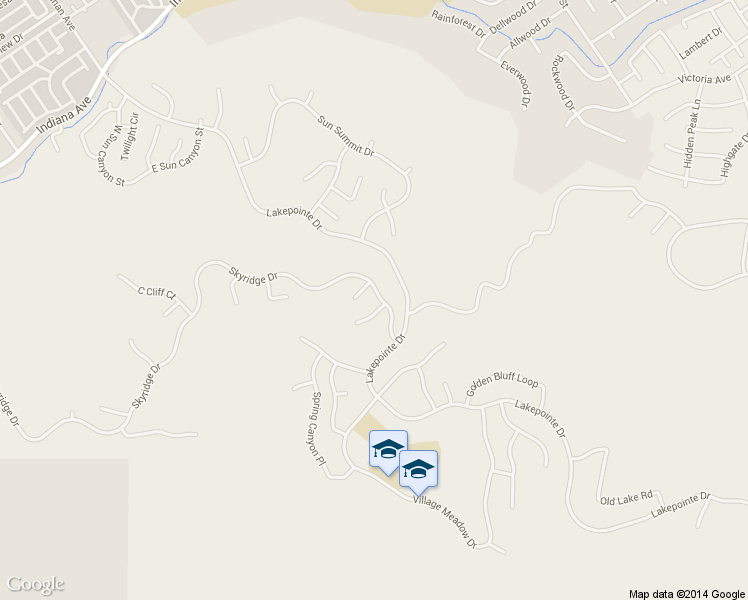 map of restaurants, bars, coffee shops, grocery stores, and more near 16359 Skyridge Drive in Riverside