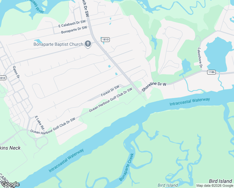 map of restaurants, bars, coffee shops, grocery stores, and more near 9026 Ocean Harbour Golf Club Drive Southwest in Calabash