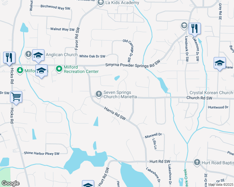 map of restaurants, bars, coffee shops, grocery stores, and more near 3078 Moser Way in Marietta