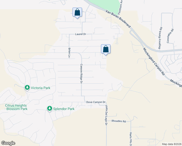 map of restaurants, bars, coffee shops, grocery stores, and more near 14358 Moonridge Drive in Riverside