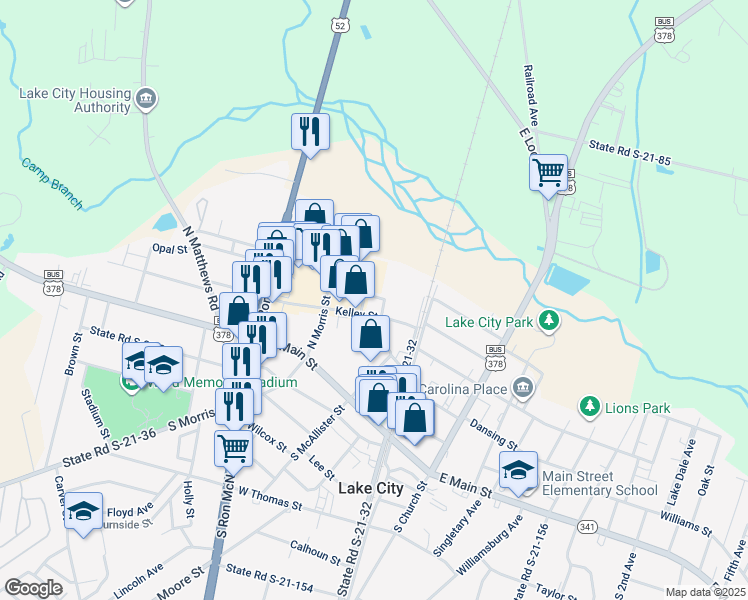 map of restaurants, bars, coffee shops, grocery stores, and more near 220 Kelley Street in Lake City