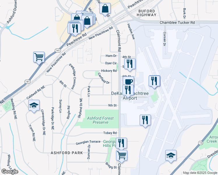 map of restaurants, bars, coffee shops, grocery stores, and more near 3042 Jefferson Street in Atlanta