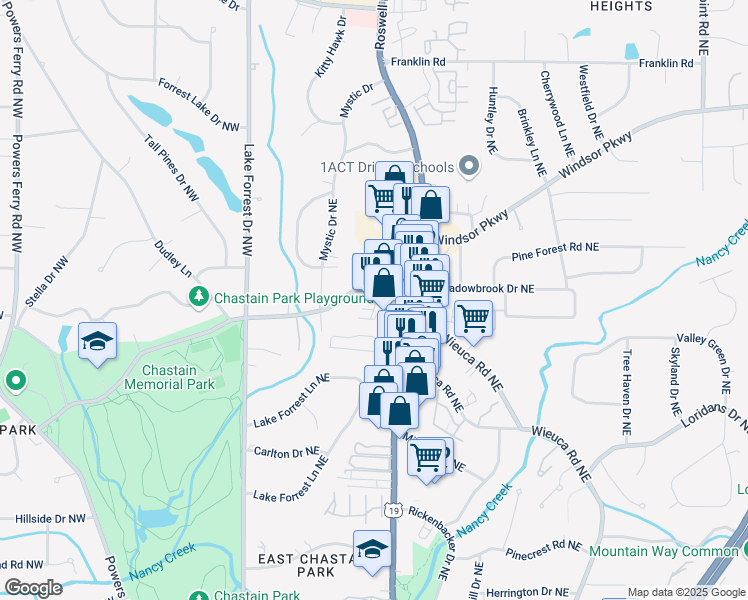 map of restaurants, bars, coffee shops, grocery stores, and more near 126 Chestnut Circle in Atlanta