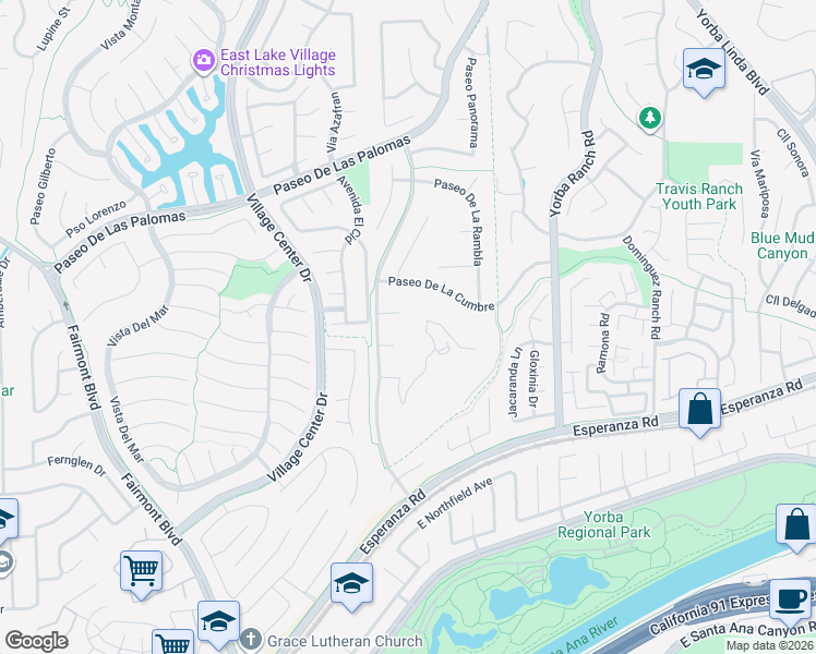 map of restaurants, bars, coffee shops, grocery stores, and more near 20648 Circulo Vista in Yorba Linda