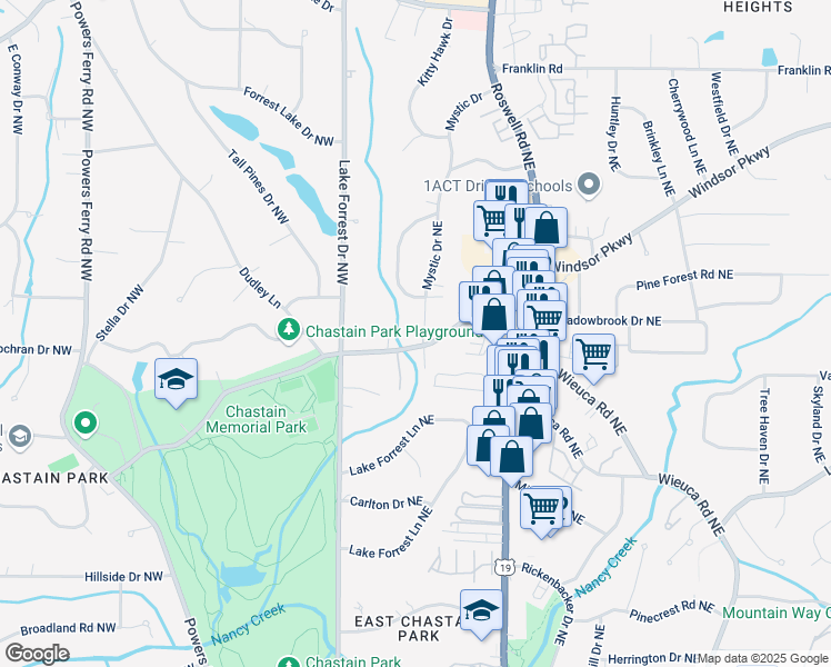 map of restaurants, bars, coffee shops, grocery stores, and more near 90 West Wieuca Road Northeast in Atlanta