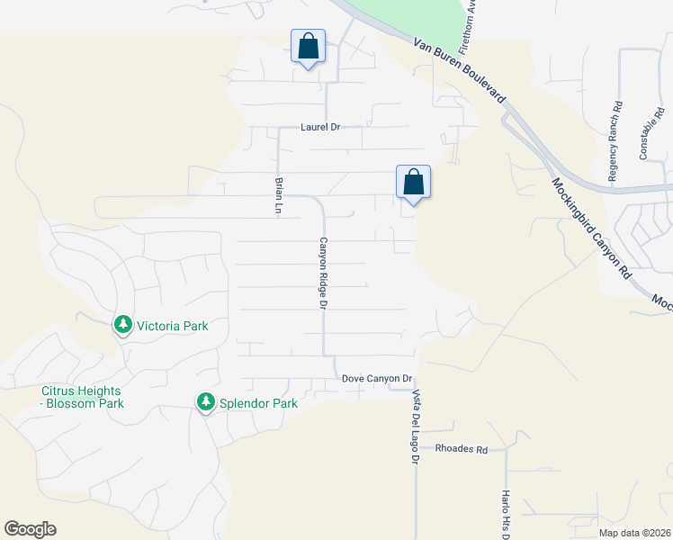 map of restaurants, bars, coffee shops, grocery stores, and more near 14253 Meadowlands Drive in Riverside