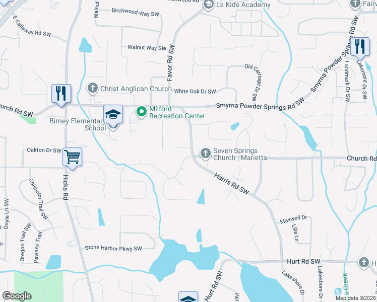 map of restaurants, bars, coffee shops, grocery stores, and more near 501 Antebellum Drive Southwest in Marietta