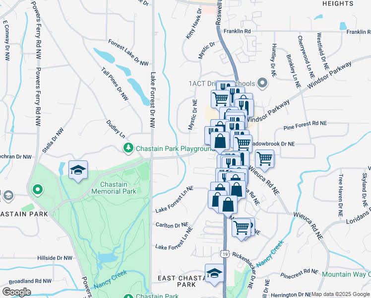 map of restaurants, bars, coffee shops, grocery stores, and more near 90 West Wieuca Road Northeast in Atlanta
