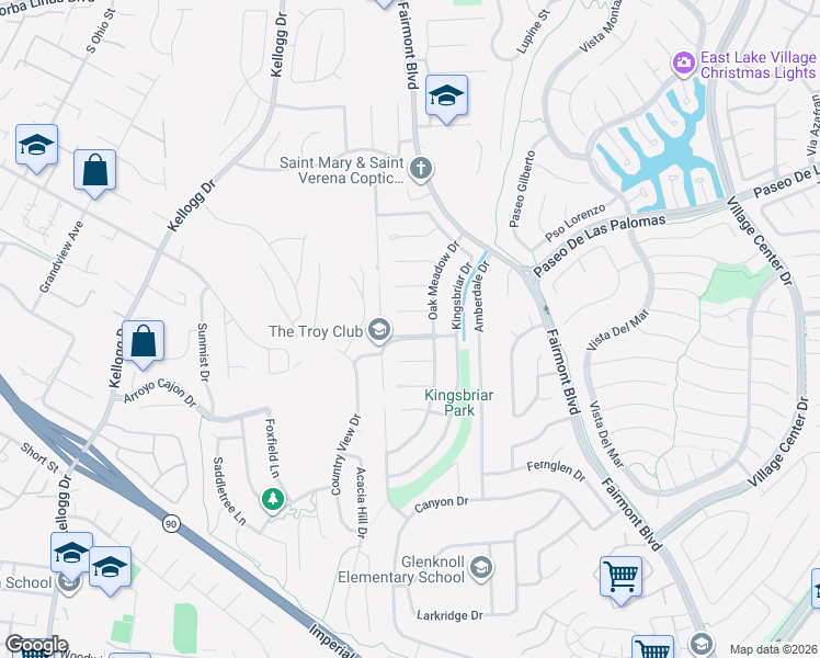map of restaurants, bars, coffee shops, grocery stores, and more near 19701 Parkview Terrace in Yorba Linda