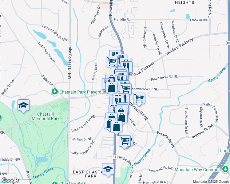 map of restaurants, bars, coffee shops, grocery stores, and more near 174 West Wieuca Road Northeast in Atlanta
