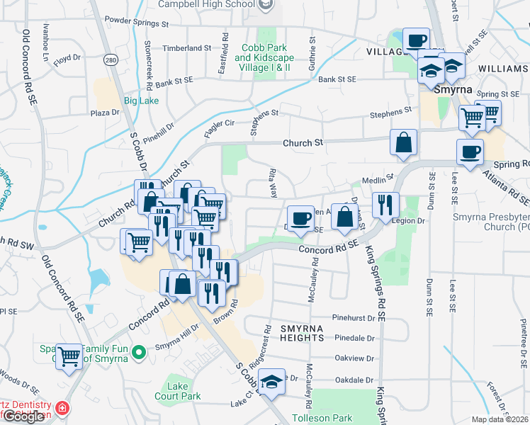 map of restaurants, bars, coffee shops, grocery stores, and more near 990 McLinden Avenue Southeast in Smyrna