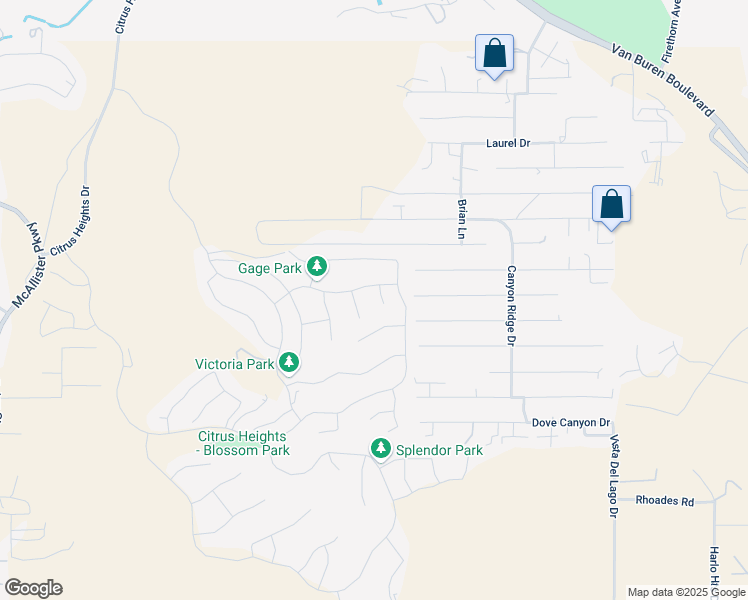 map of restaurants, bars, coffee shops, grocery stores, and more near 16671 Zest Court in Riverside